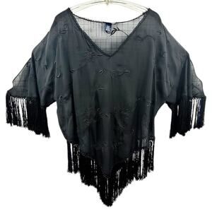 Venezia Black Fringe‎ Tunic Boho Whimsy Goth Plus Size Statement Top